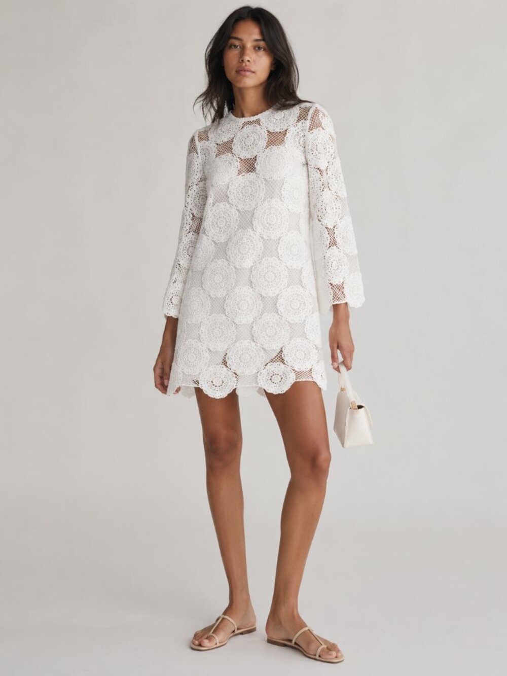NWT Zimmermann Junie White Crochet Lace Tunic Mini Dress, Size US4 - Picture 2 of 12